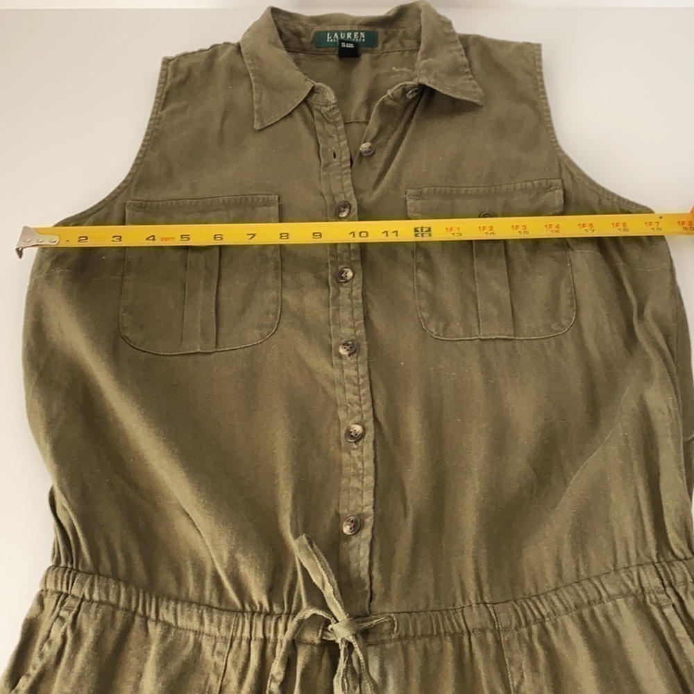Ralph Lauren Army Green Linen Blend Shorts Romper Size 12 Petite - Picture 6 of 12